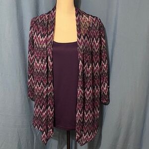 Sara Michelle Purple and White Chevron 2-pc Blouse